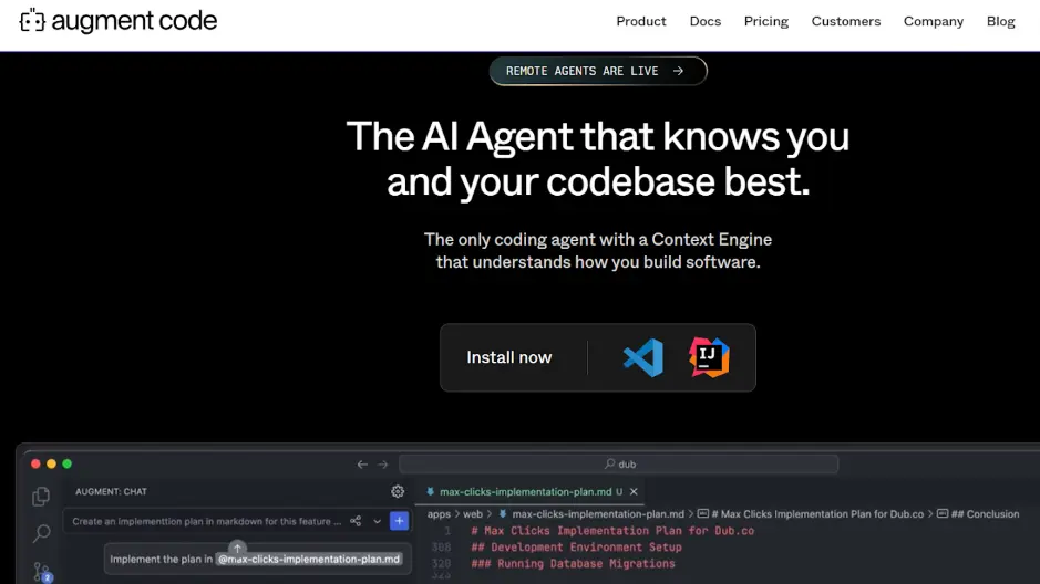 Augment Code AI agent helping developers understand and build software faster