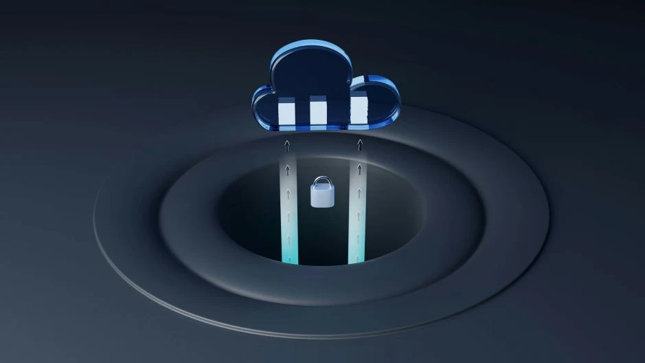 Illustration of a cloud system over a lock, showing lack of governance and transparency in AI operations