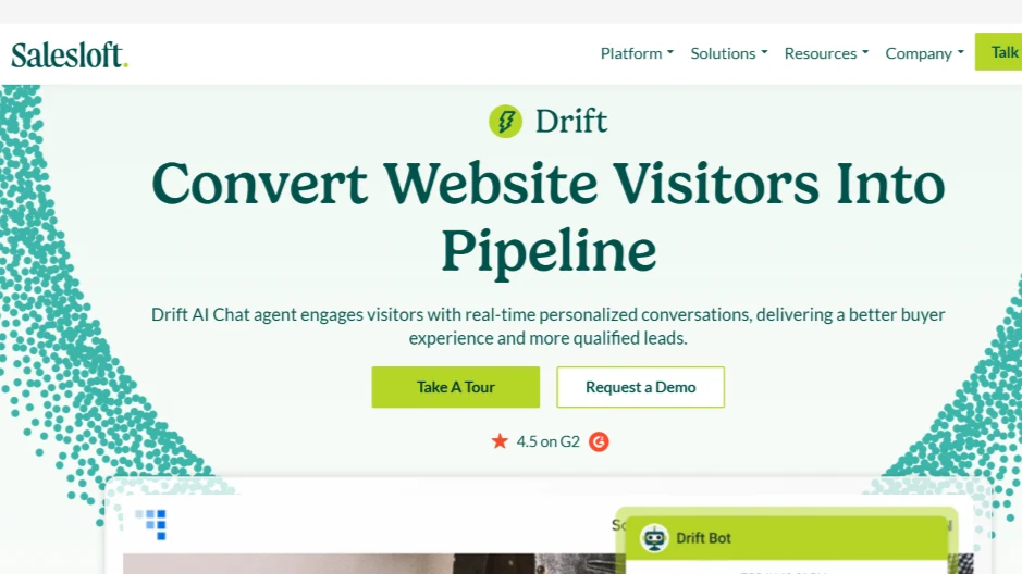 Drift AI chatbot in action handling live chat and sales qualification