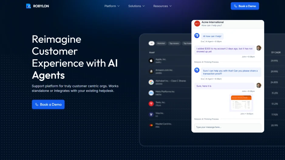 Robylon AI chatbot assisting customers in real time with automated replies.
