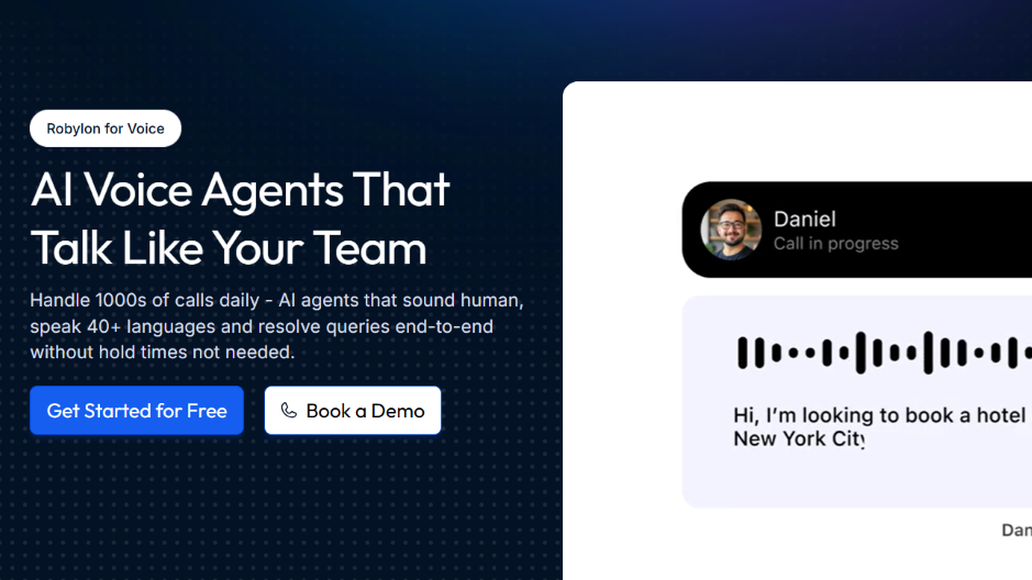 Robylon AI dashboard for voice agents with a pop up for voice ai