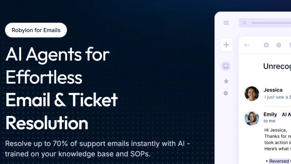 Robylon AI handling customer support emails and ticket resolution.