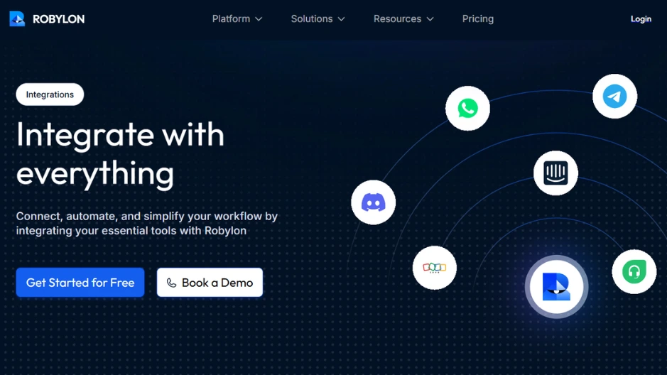 Robylon AI platform integration enables connectivity with 40+ tools like WhatsApp, Discord, calendar API, and more
