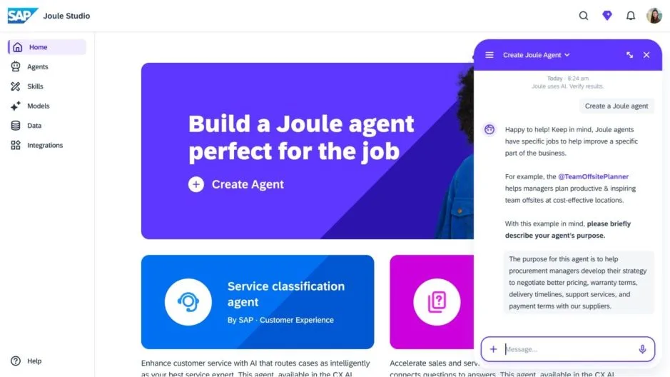 SAP Joule AI agent analyzing enterprise data to deliver business insights and anomaly alerts