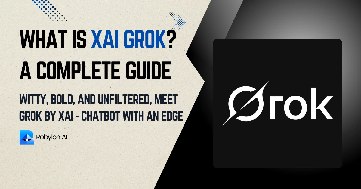 Graphic reading What is xAI Grok? A complete guide, beside the Grok logo on a black square