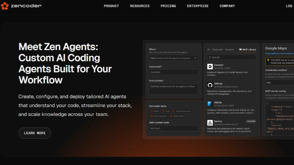 Zencoder custom AI coding agents tailored for team workflows