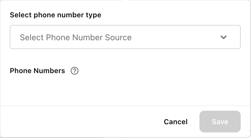 Add a Calling Number dialog with Select phone number type and Phone Numbers