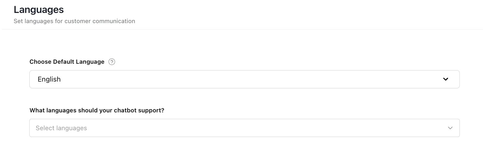 Languages settings page with the Choose Default Language dropdown