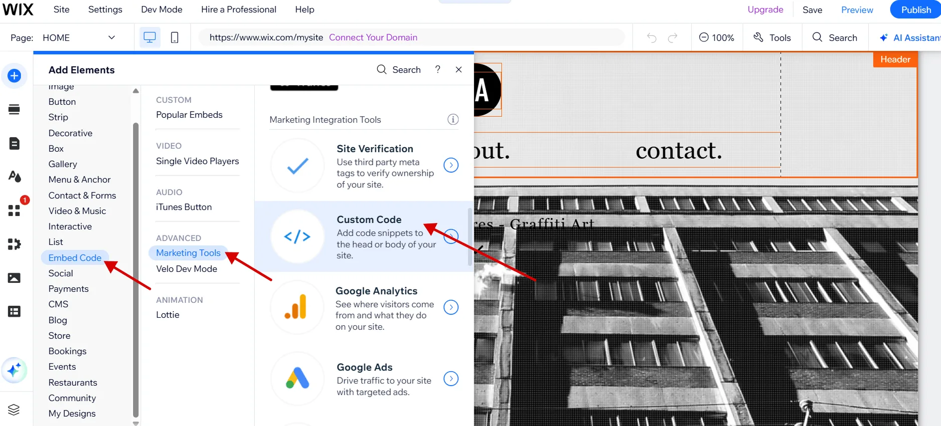 Wix HTML iframe settings with Robylon embed code pasted